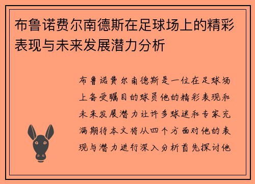 布鲁诺费尔南德斯在足球场上的精彩表现与未来发展潜力分析